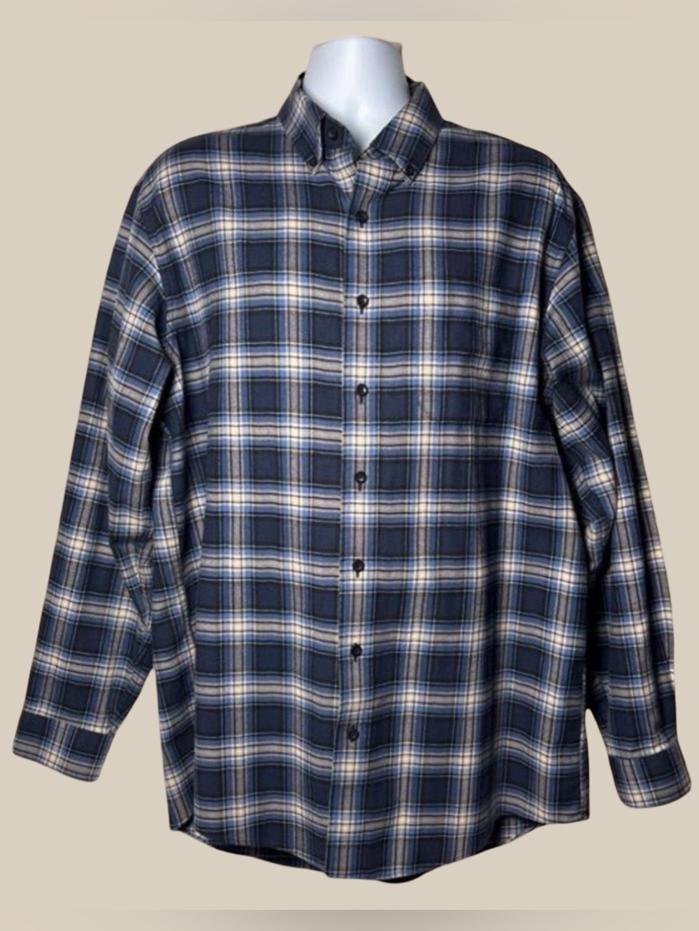 L.L. Bean Traditional Fit Flannel Shirt Mens Long Sleeve Scotch Plaid Blue LT
